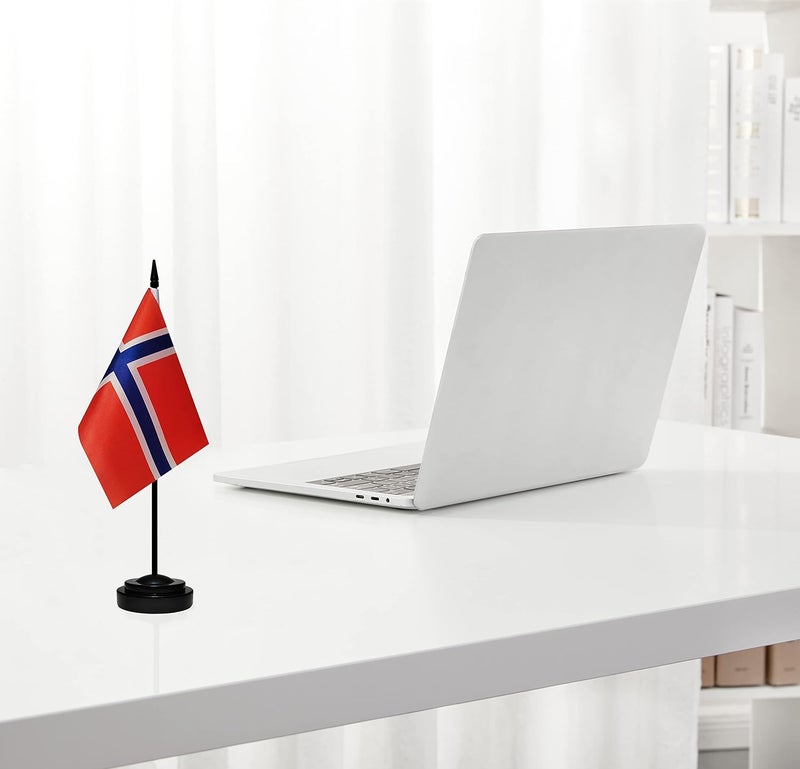 BCLin Norway Desk Flag Set, 2 Pack Norwegian Table Office Flags, Small Mini Desktop Flag With 12" Solid Black Pole, Black Base, Miniature Desktop Flag - Image 5